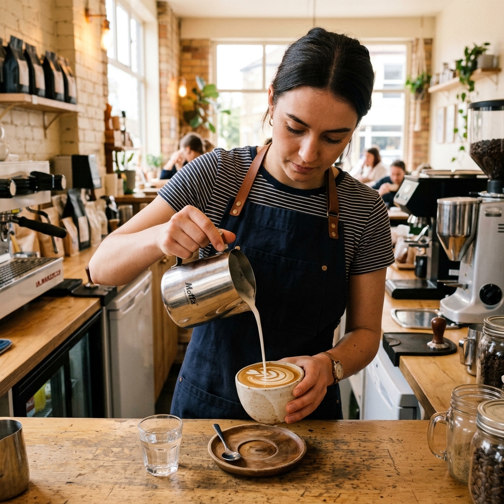 Barista pouring latte art